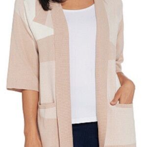 H by Halston short sleeve, plaid, open front, shawl collar cardigan. Size XXS